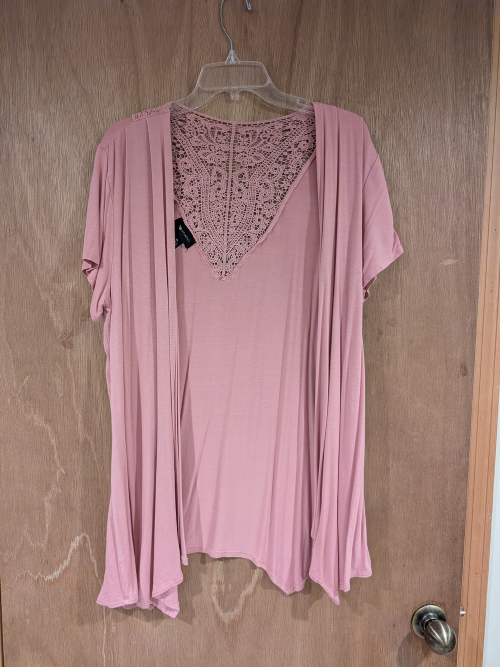 AB Studio Rose Pink Crochet-Trim Blouse